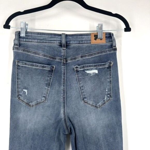 Ashley Mason Womens Distressed Skinny Leg Jeans Medium Blue Denim Patches Size 9 - Picture 2 of 13